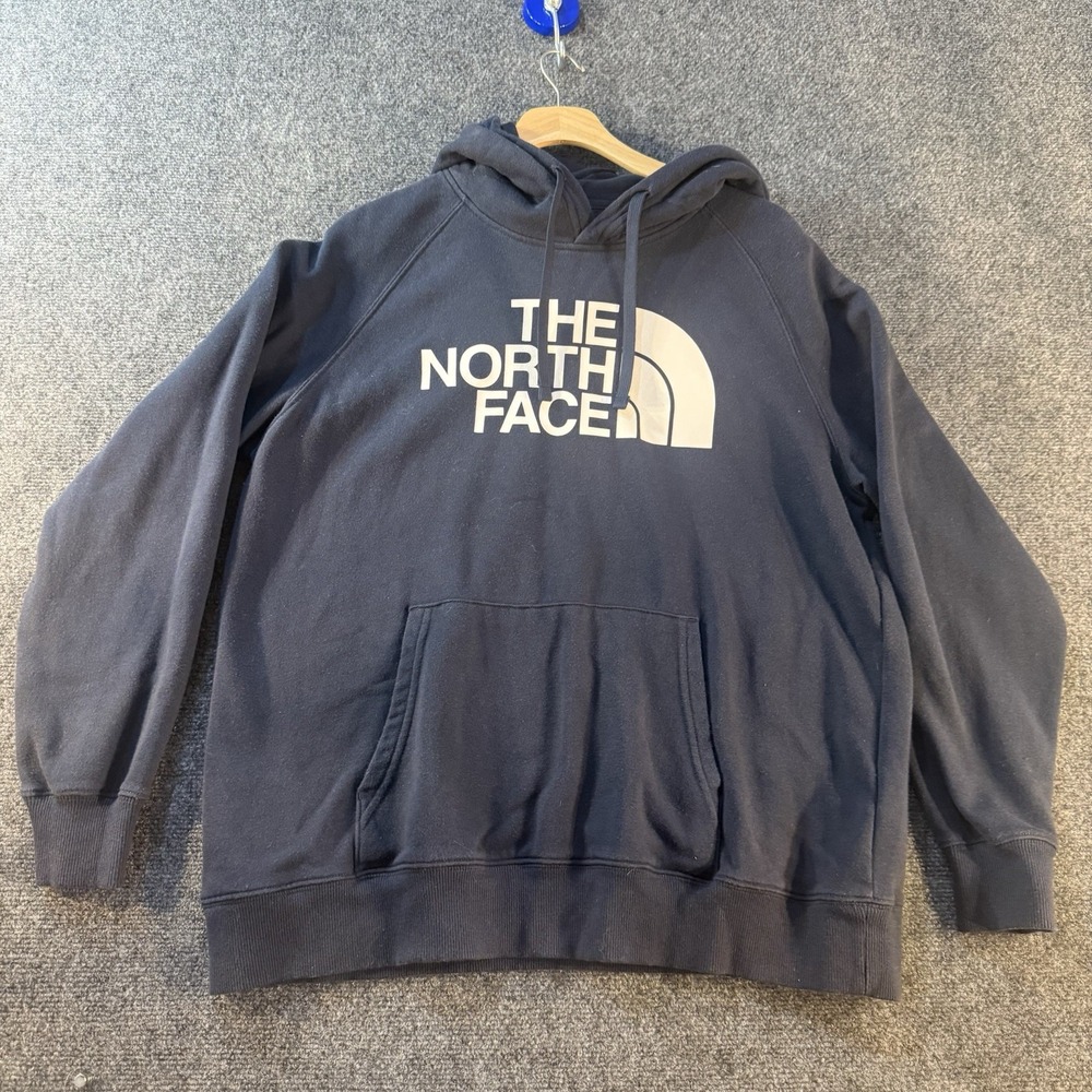 The North Face Womens Navy Blue Graphic Logo Pullover Hoodie Sweatshirt L